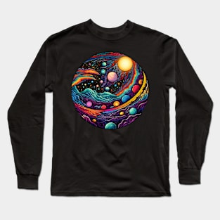 Surrealist space artwork with planets Long Sleeve T-Shirt